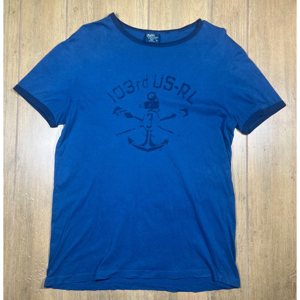 Polo Ralph Lauren Mens Blue Ringer T-Shirt 103rd US-RL Anchor Graphic Large